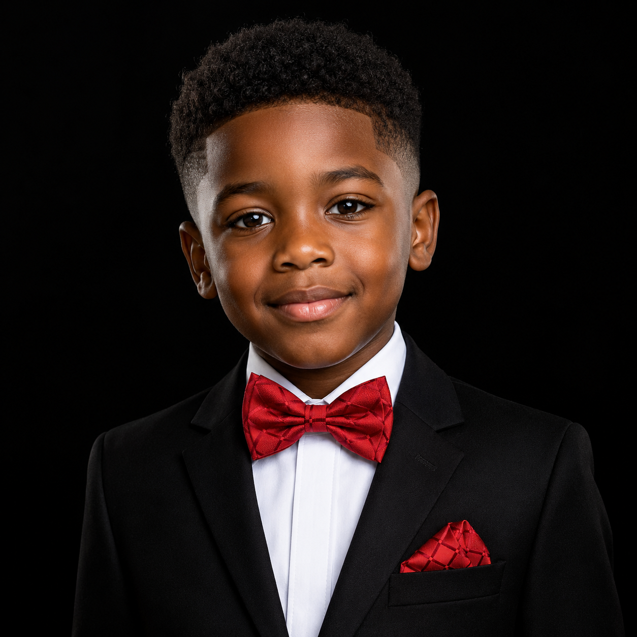 Boy wearing red bow tie and square