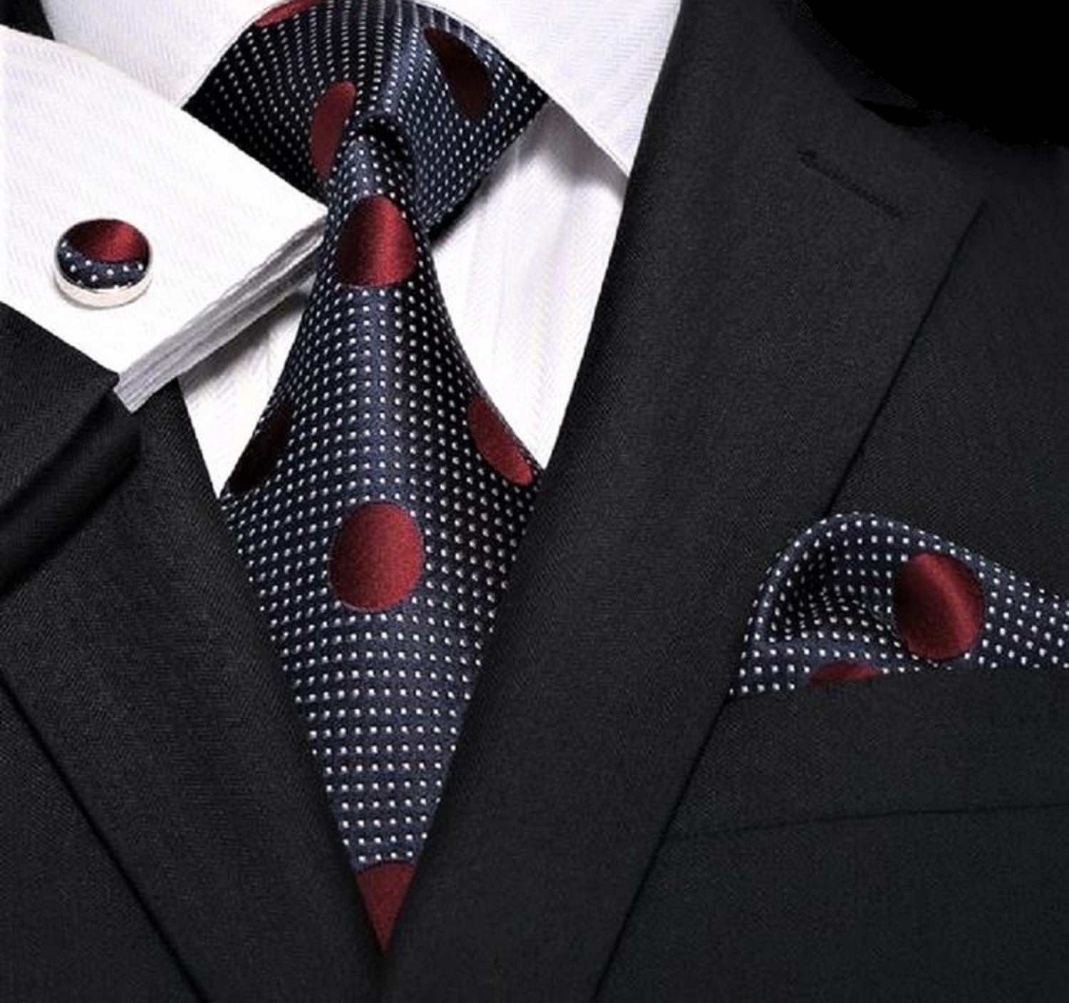 Kids Blue & Burgundy Polka Tie and Pocket Square