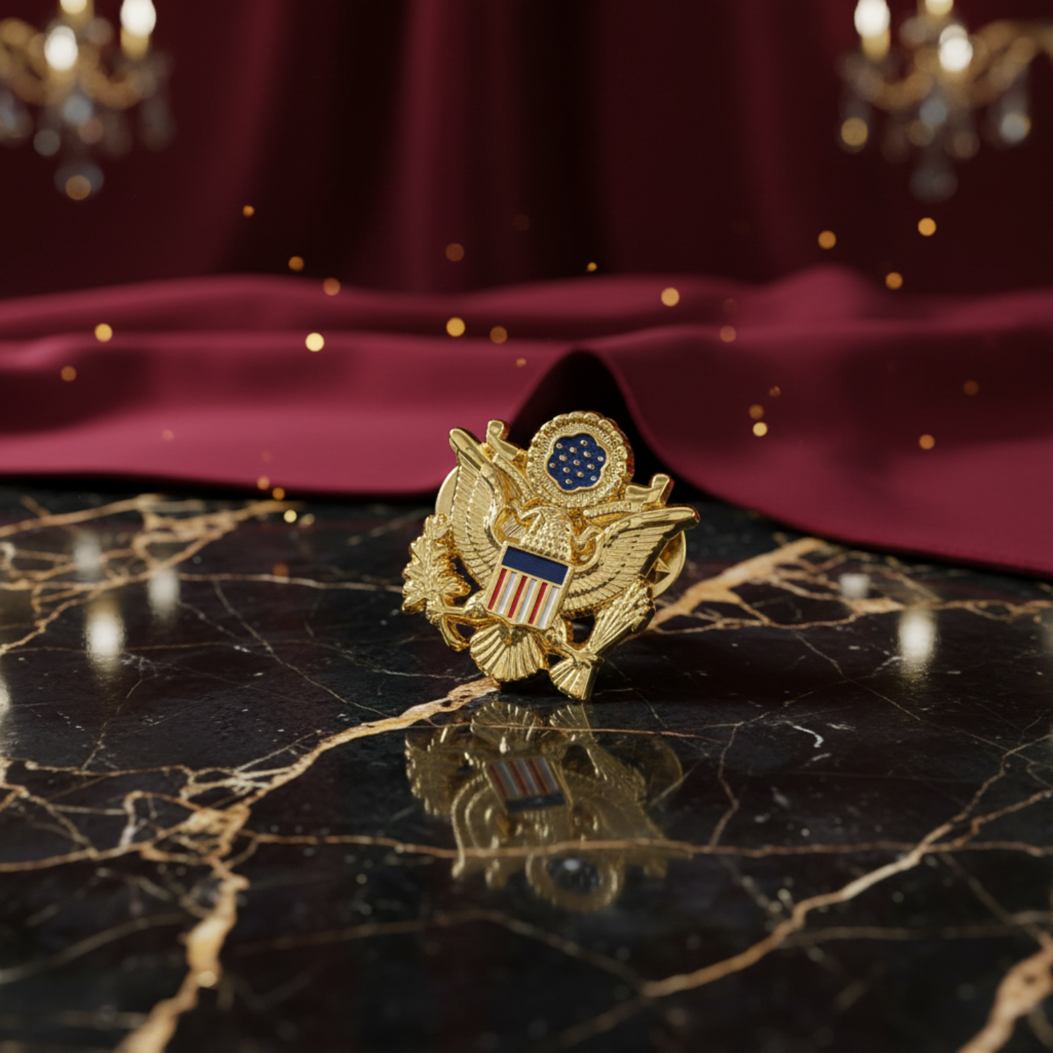 Gold eagle emblem with American flag design