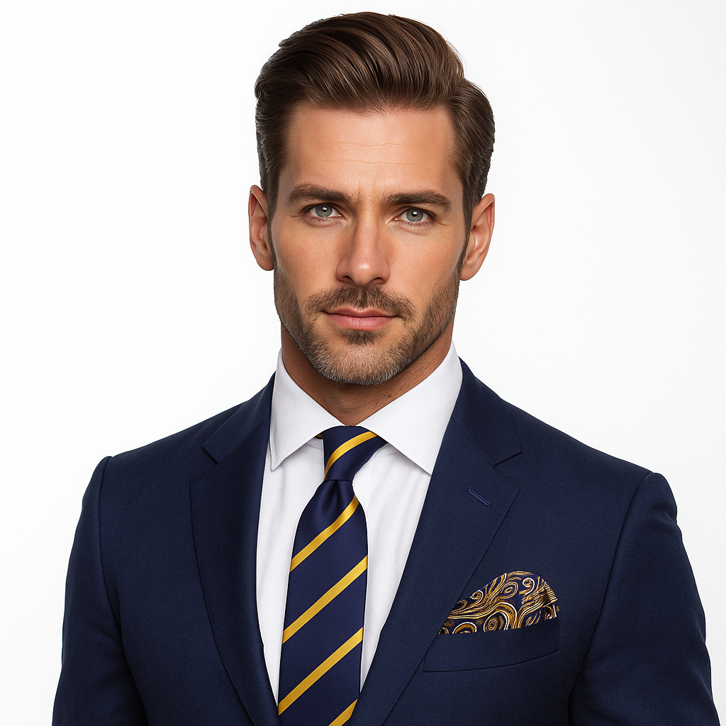 blue dress shirt with yellow tie Dark and Striped Necktie Bride Dresses Von Maur You’ll look good maxi dresses for women Color:T719166-color5