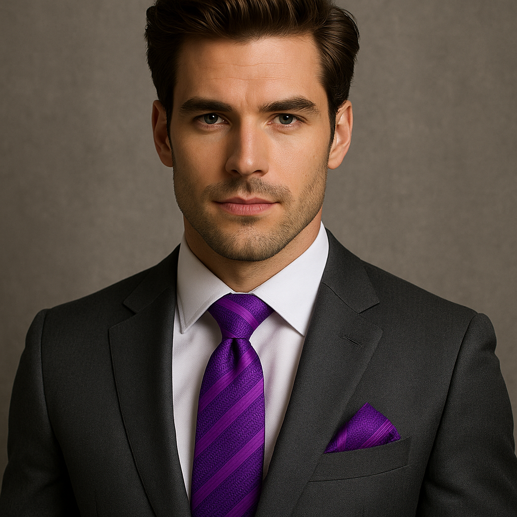 Purple & Royal Blue Striped Tie and Pocket Square Set