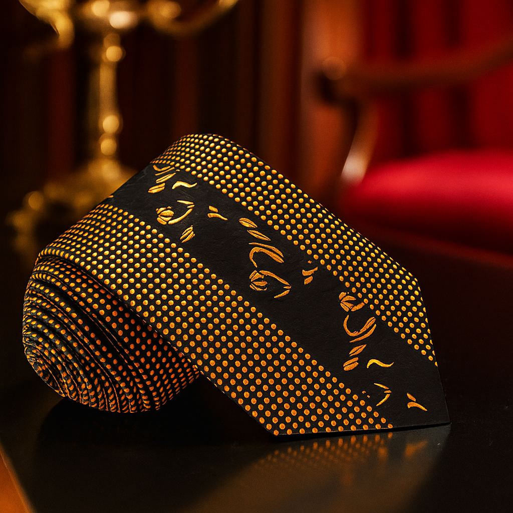 View 2 Black & Gold Floral and Check Necktie 