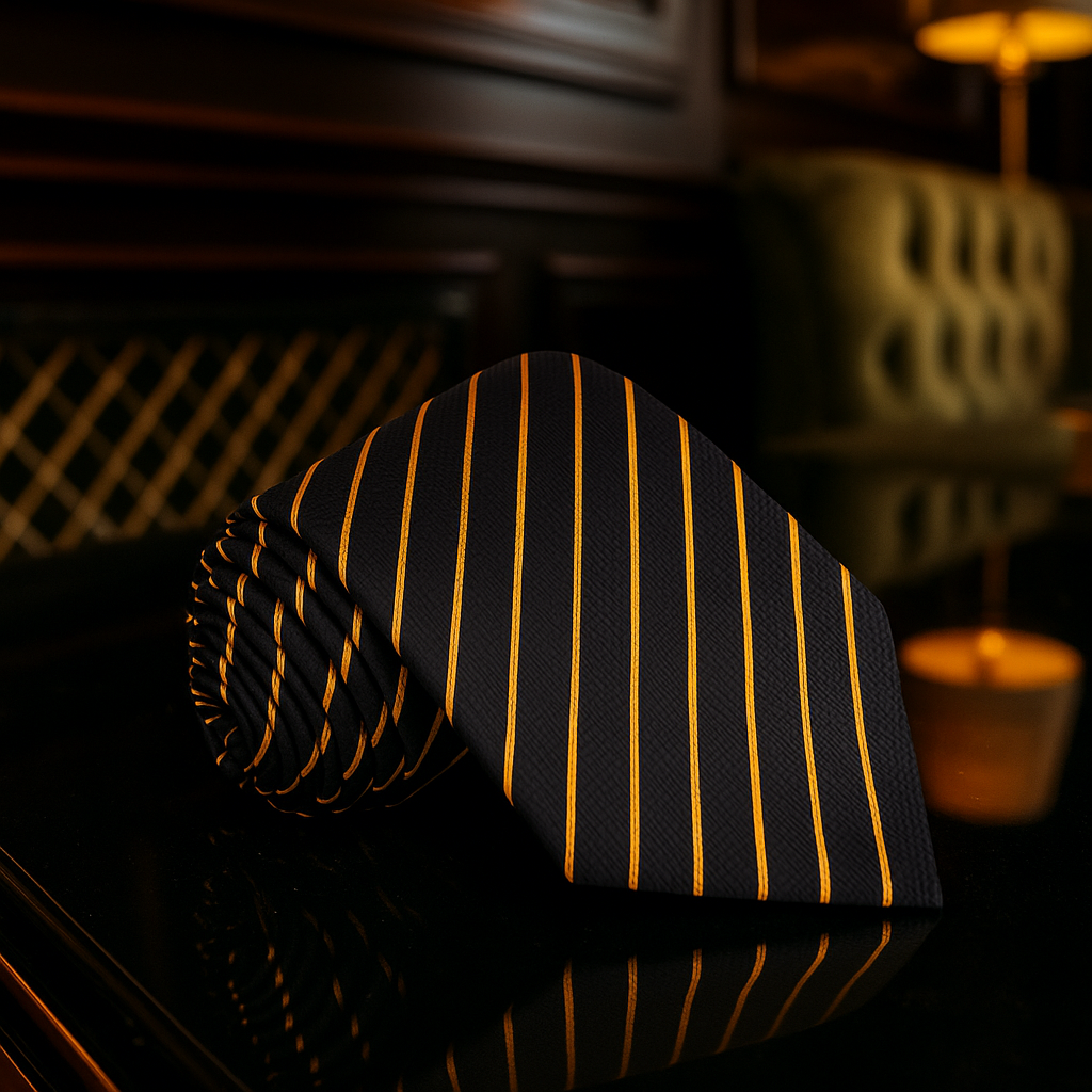 Black Tie with Gold Pinstripe Tie with Luxurious 