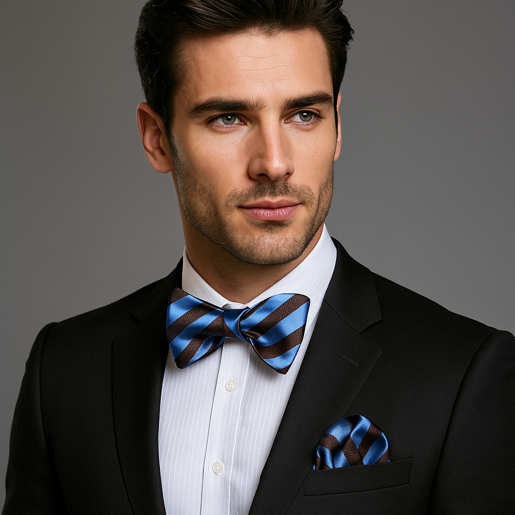 Brown & Blue Diagonal Stripe Bow Tie