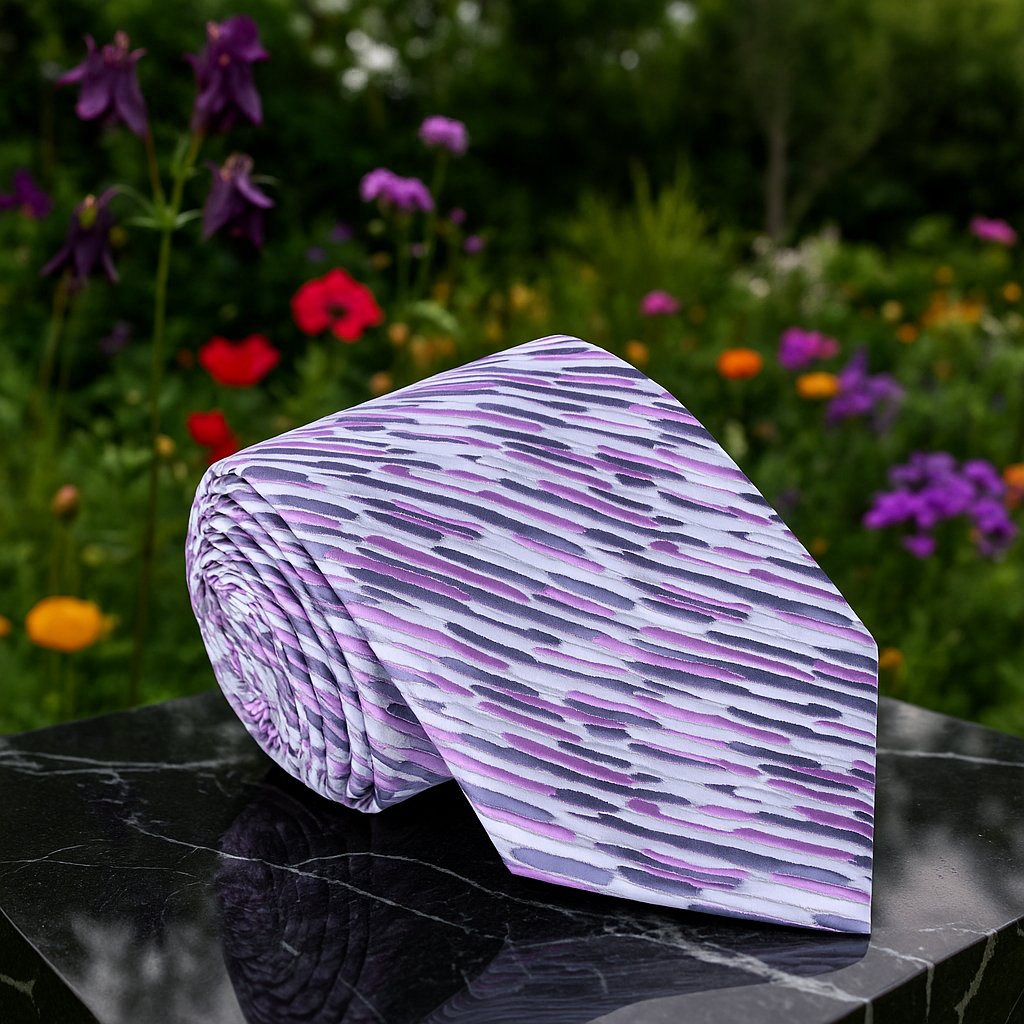 White Grey Purple Abstract Tie 