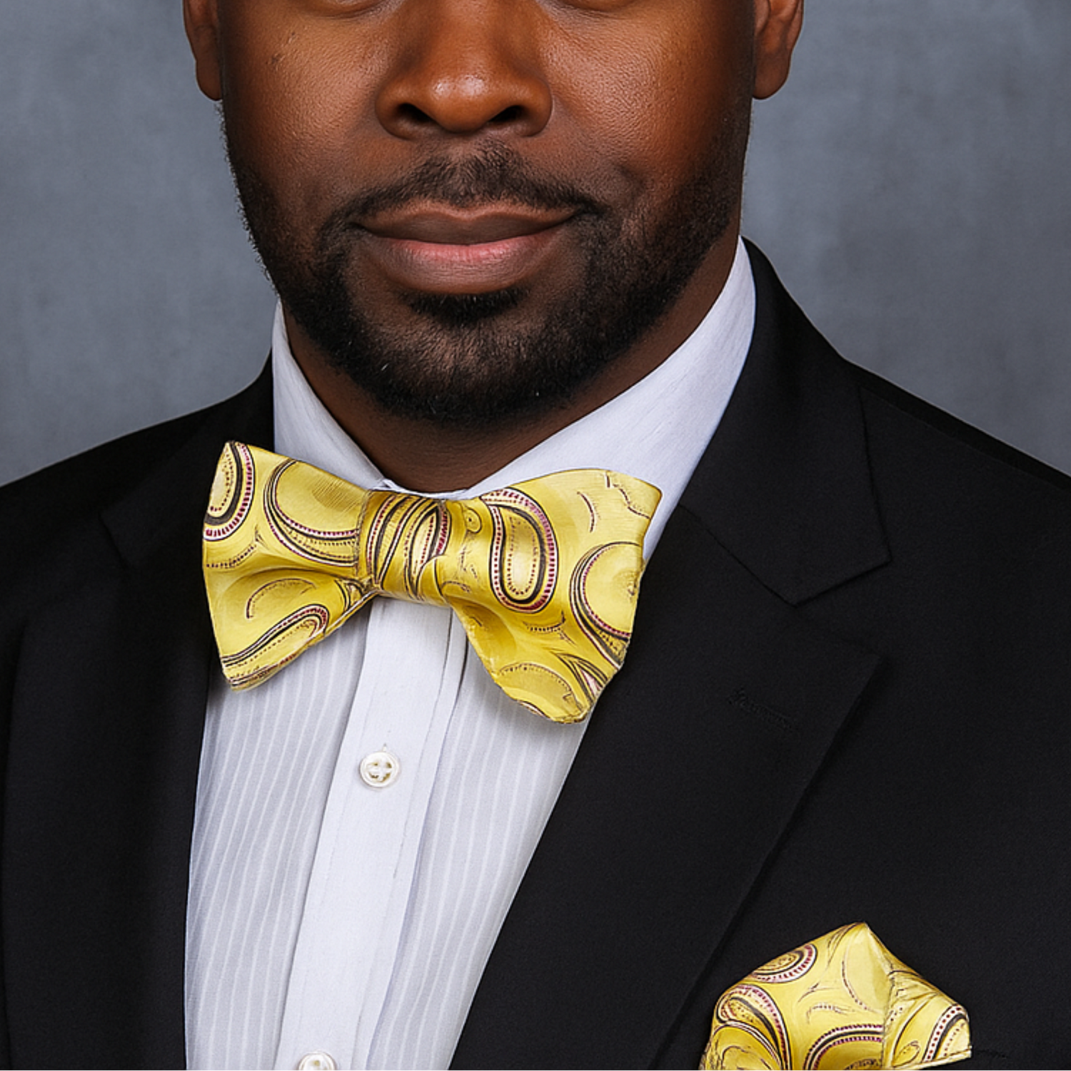 Yellow Gold Paisley Bow Tie and Square