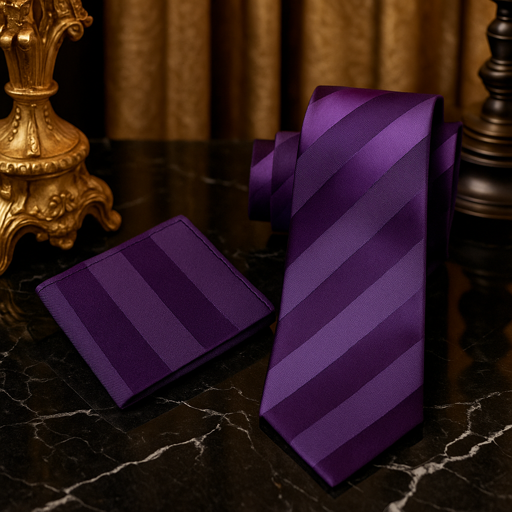 Alt View: A Purple Stripe Pattern Necktie, Pocket Square