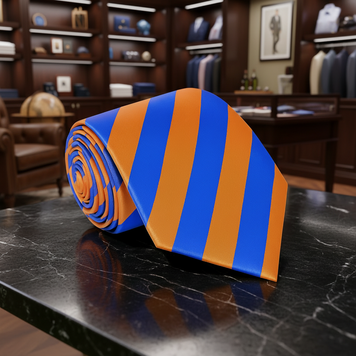 Orange and Blue Block Stripe Tie