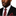 Man wearing a black suit with a red and black striped tie and pocket square on a white background