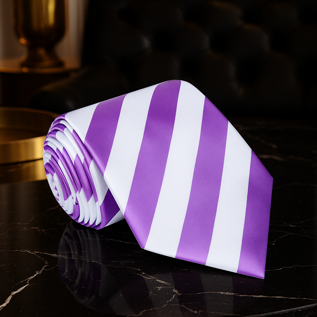 A Light Purple, White Stripe Pattern Necktie 