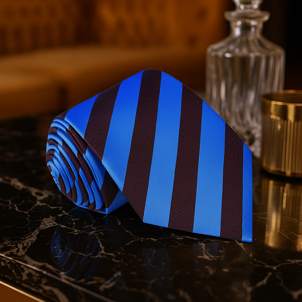 Striped Necktie in Blue, Red, Brown, Green & Tan