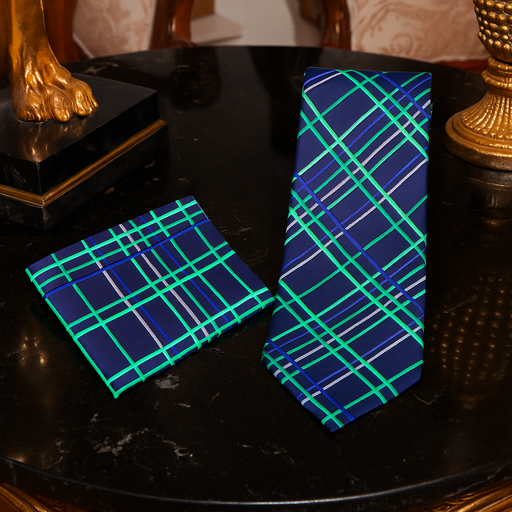 Alt Blue Green Legion Lines Necktie and Square
