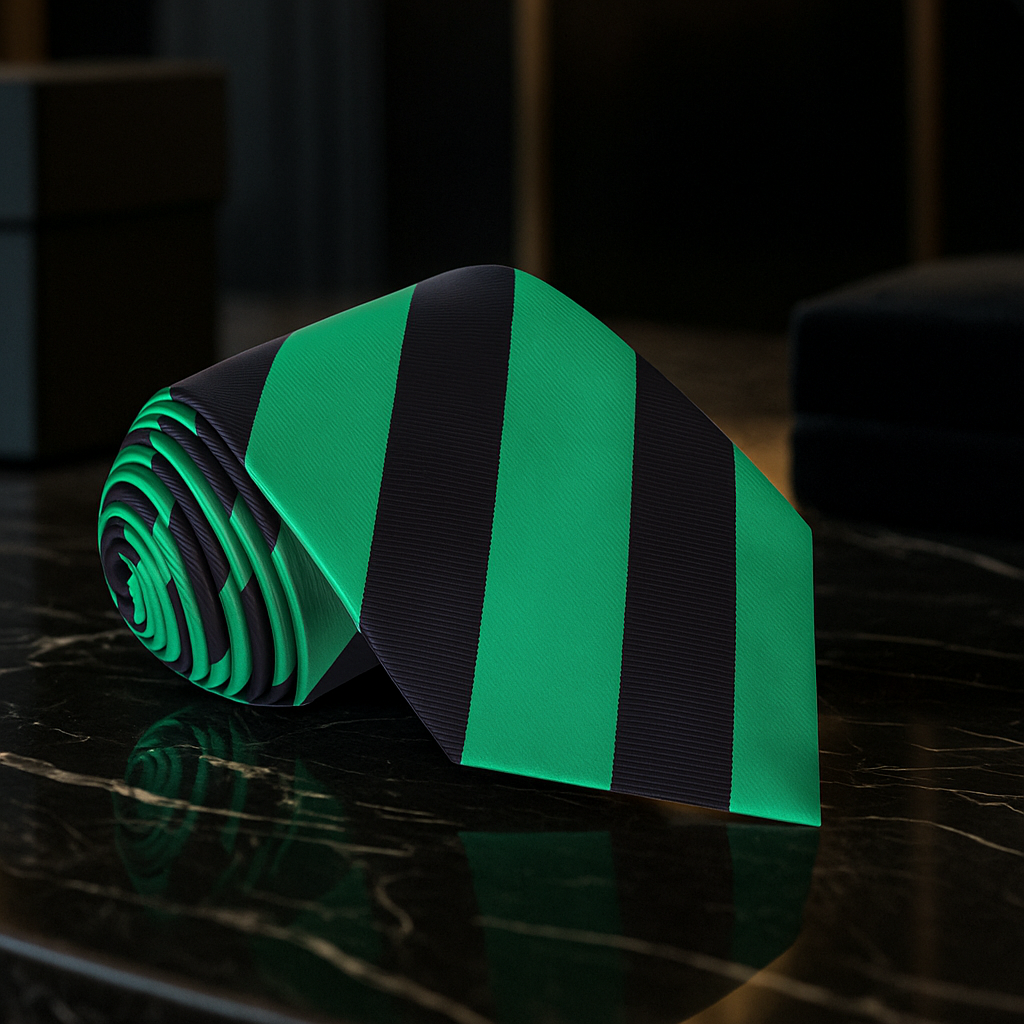 Black and Green Block Stripe Necktie