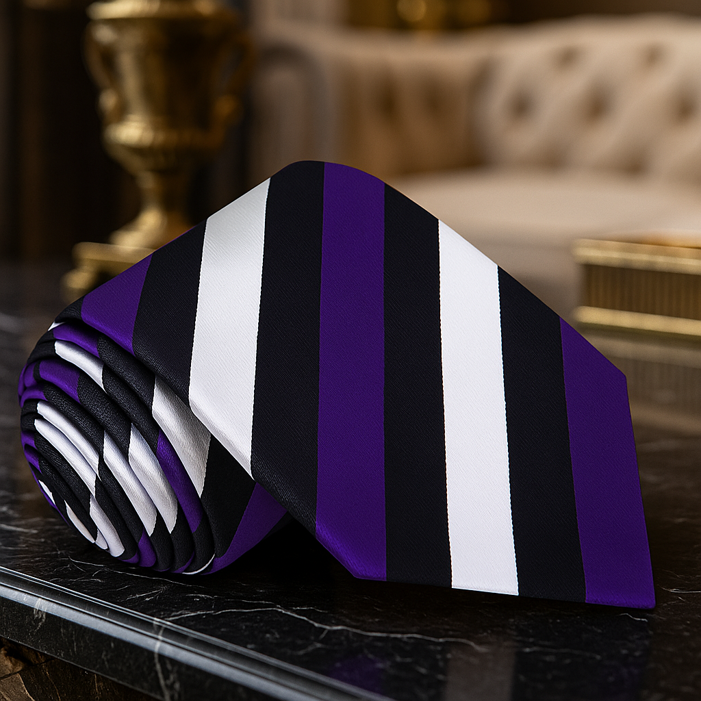 Black Light Grey Purple Stutter Step Stripe Necktie