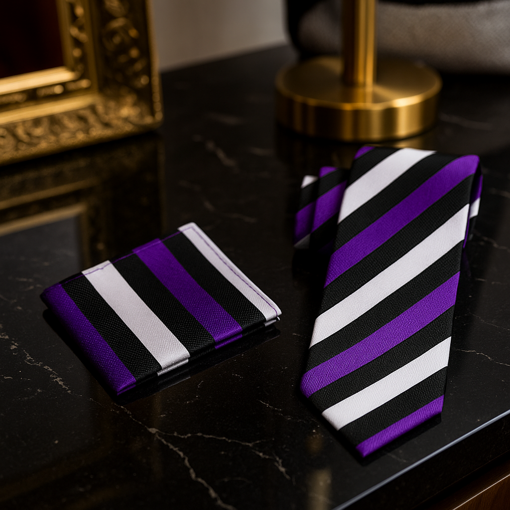 Alt Black Purple Light Grey Tie and Square