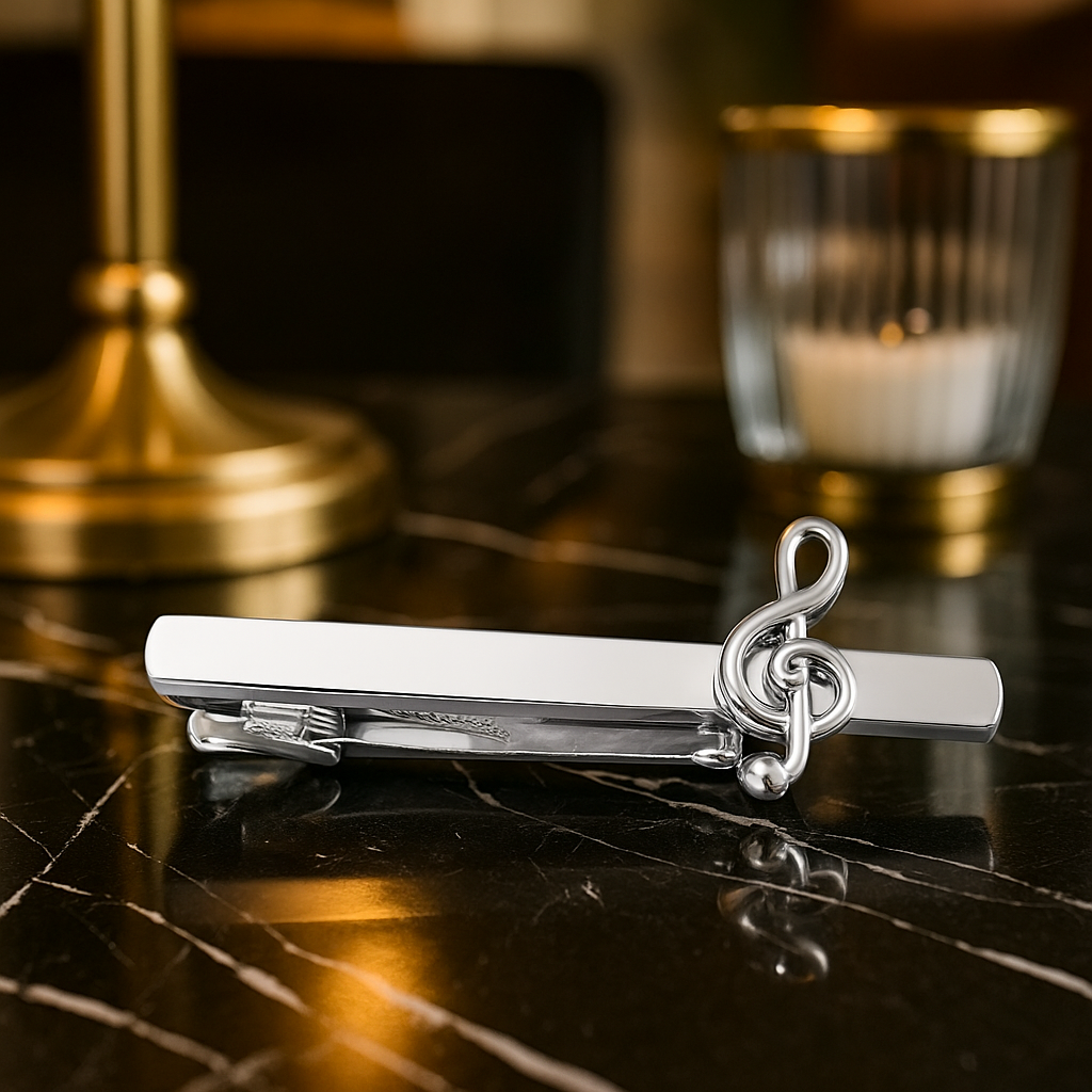 Chrome Color Treble Clef Tie Clip