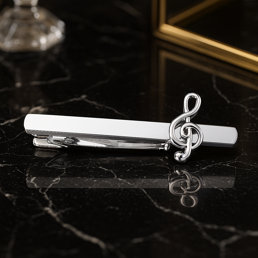 Chrome Colored Treble Clef Tie Clip View 2