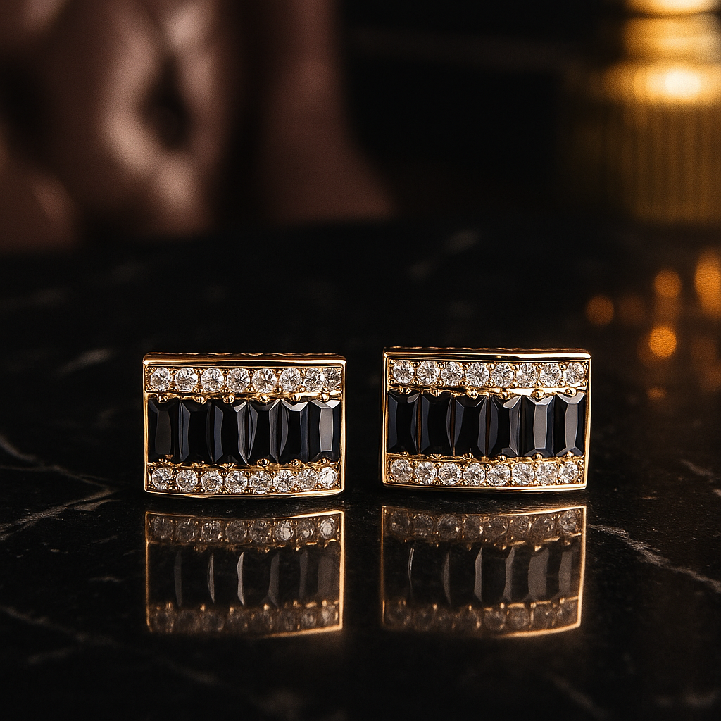 Gold Color with Black Stone Cufflinks 