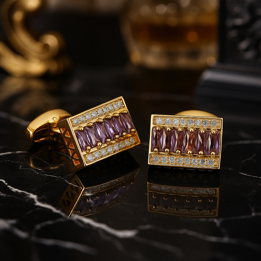 View 2 Gold and Purple Colored Cufflinks