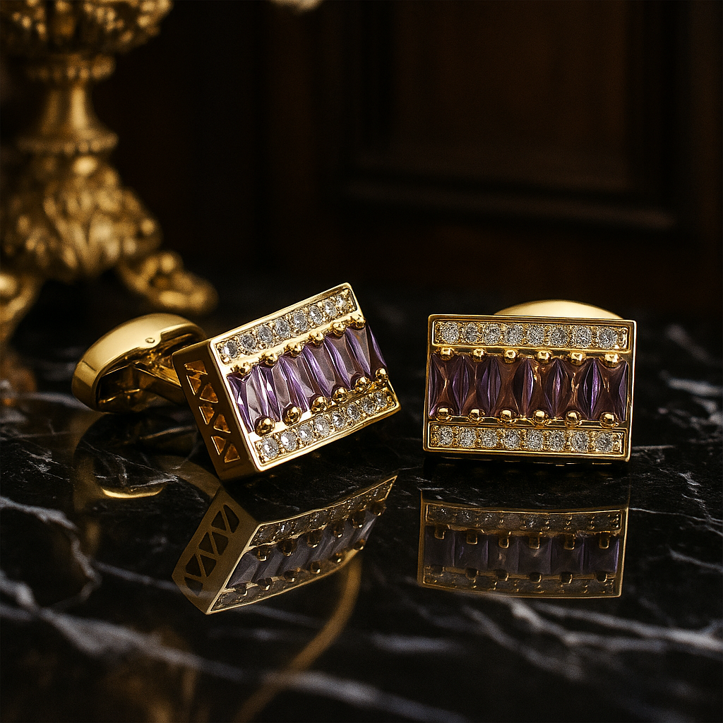 Gold and Purple Colored Cufflinks