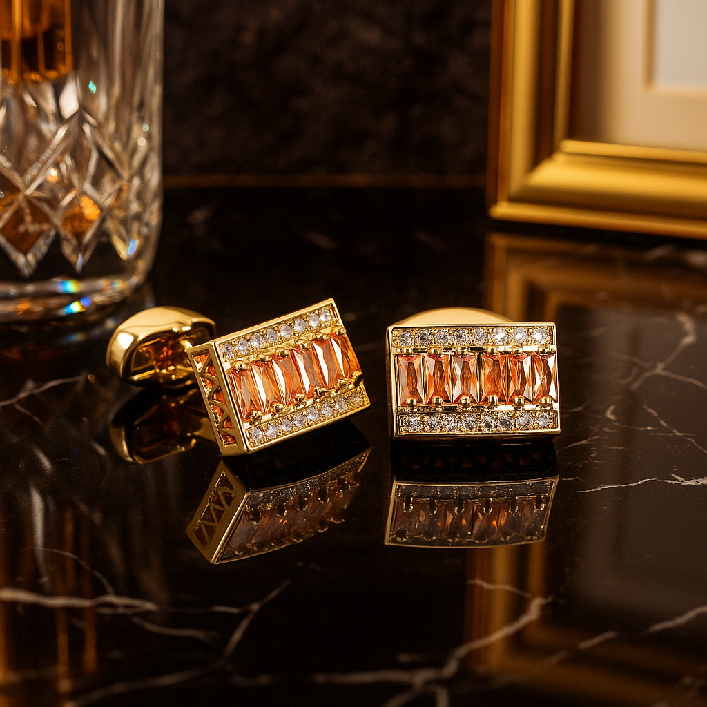 View 2 Gold and Amber Cufflinks 