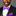 Man wearing a black suit with a purple bow tie and pocket square on a gray background