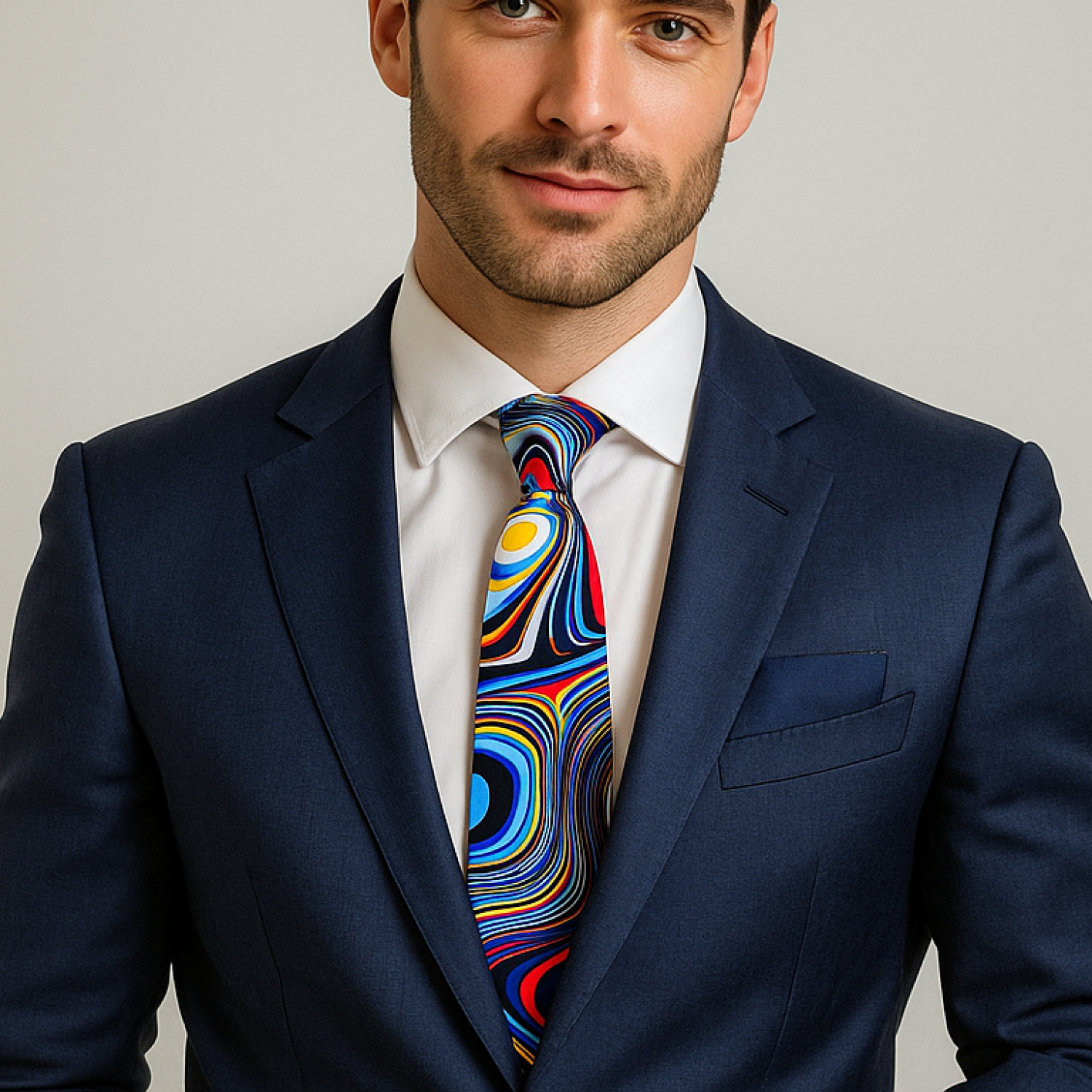 Abstract Necktie | Blue, Red, White & Yellow with Bold Artistic Pattern