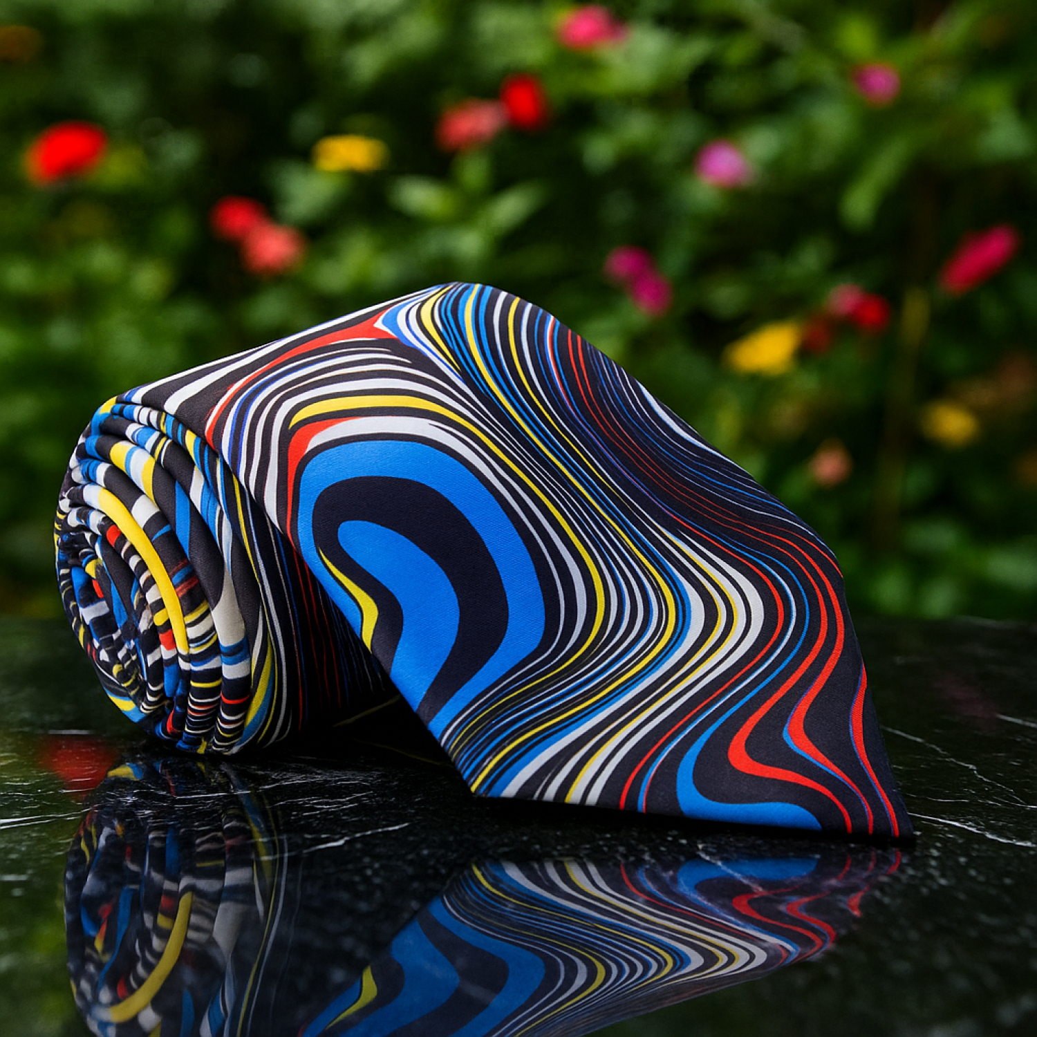 Blue, Red, Yellow and White Abstract Tie  