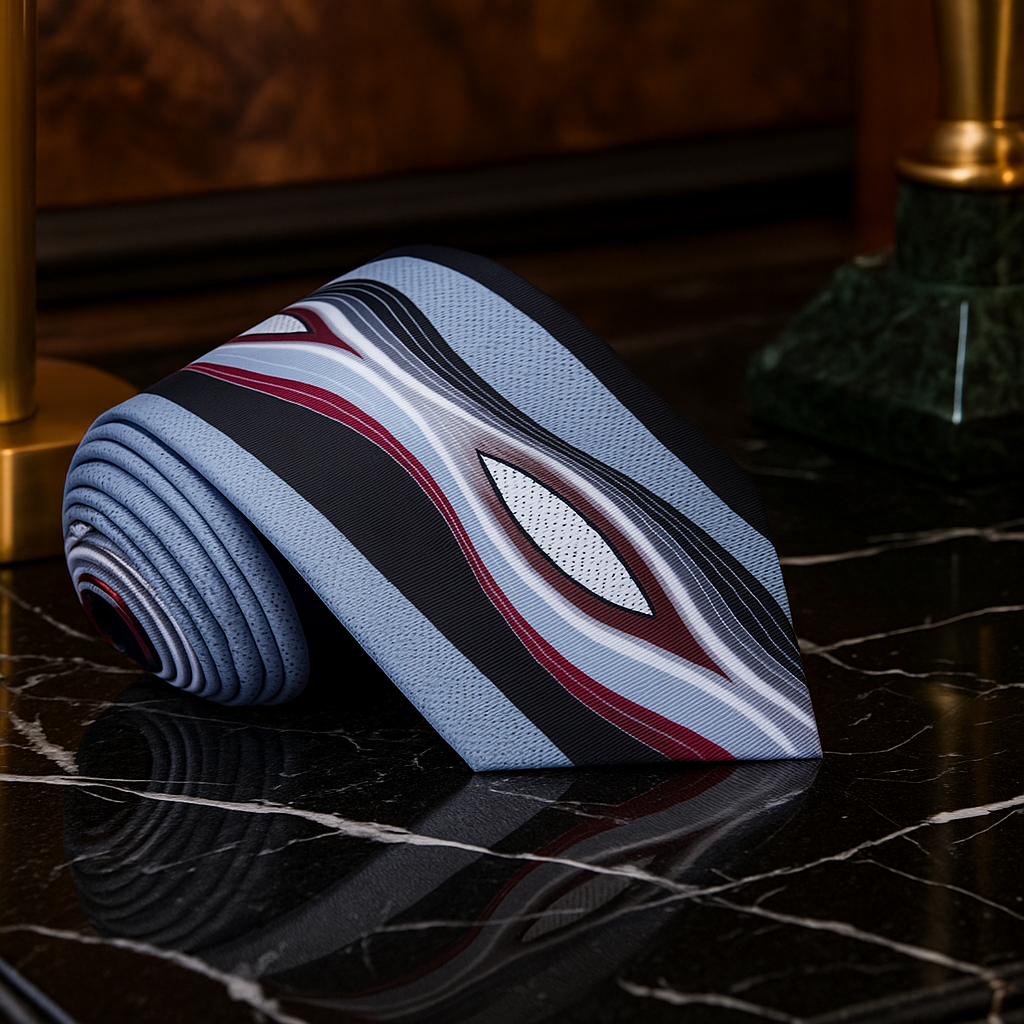 Grey, Red, and Black Abstract Tie