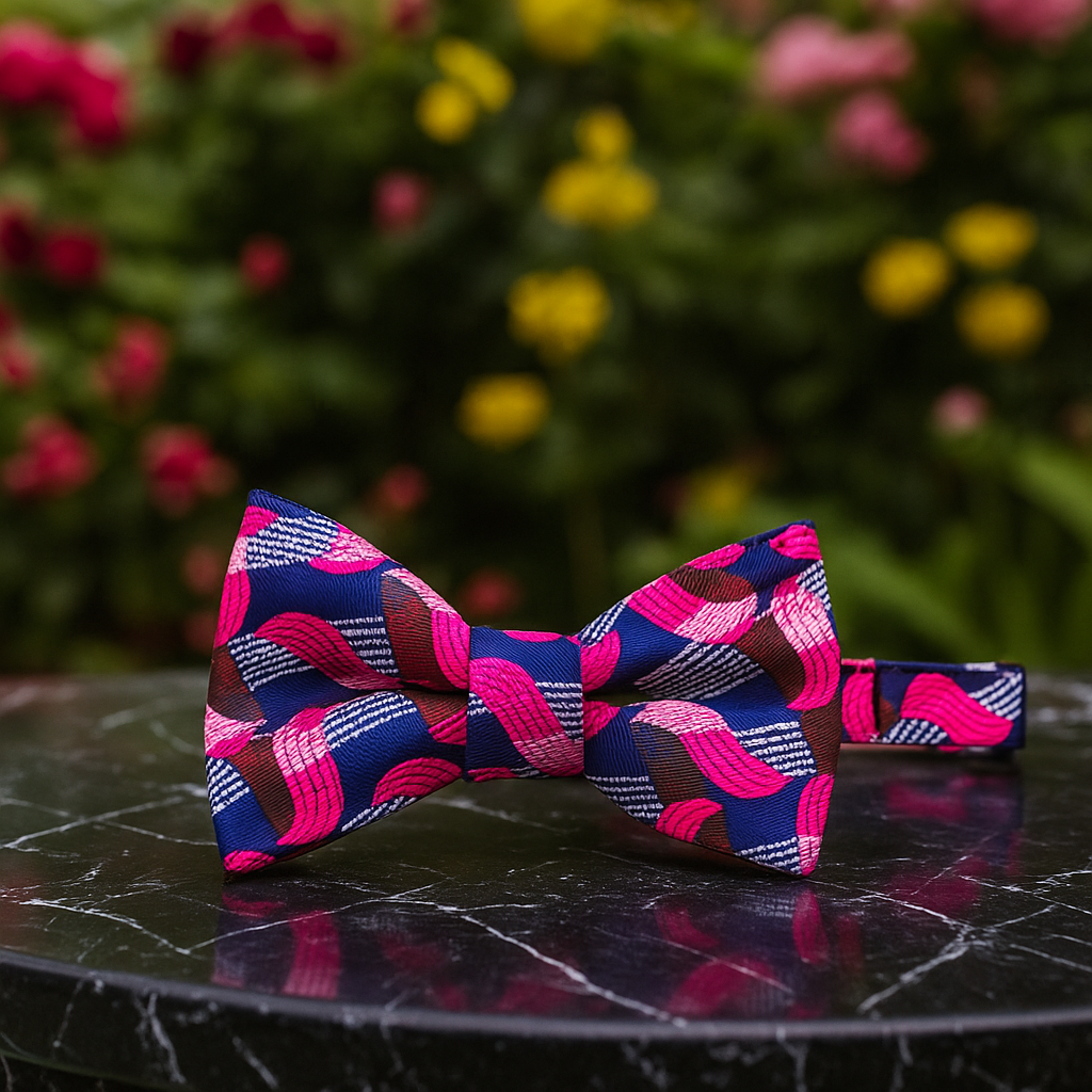 A Blue, Pink Abstract Waves Pattern Pre Tie Bow Tie