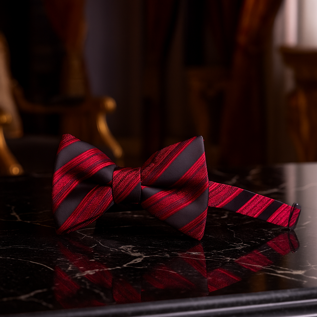 Red & Black Striped Bow Tie – Bold Sophistication
