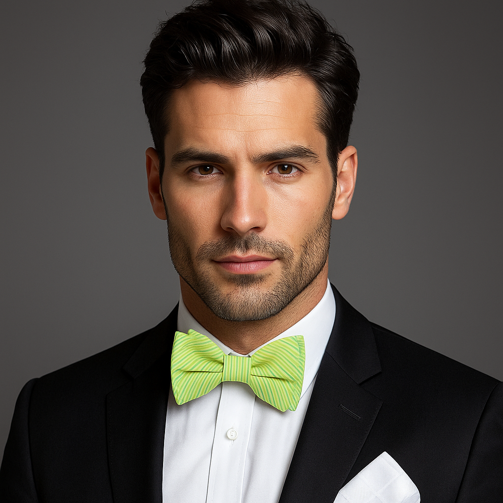Green & Lime Green Pinstripe Bow Tie