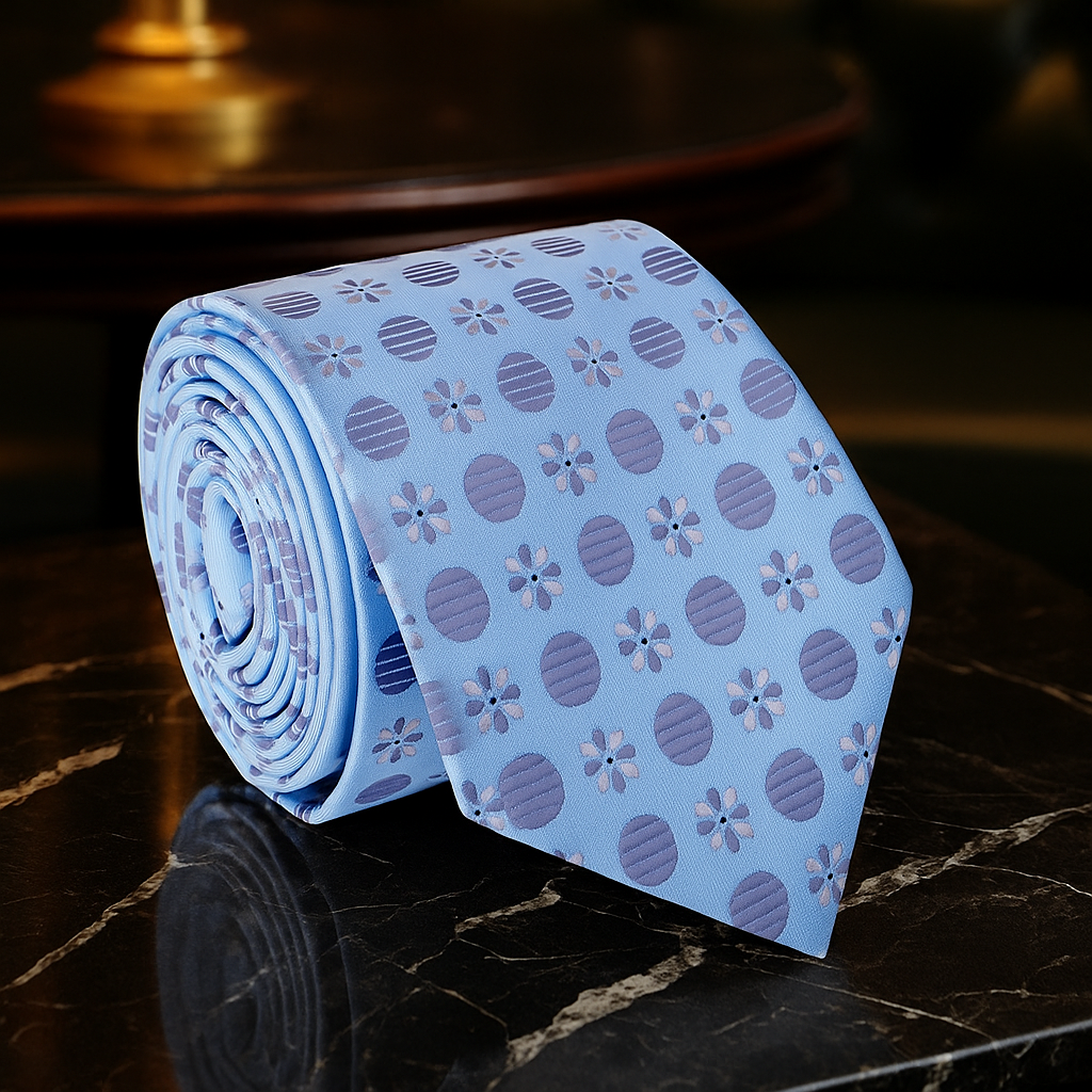 Light Blue, Grey Geometric Necktie