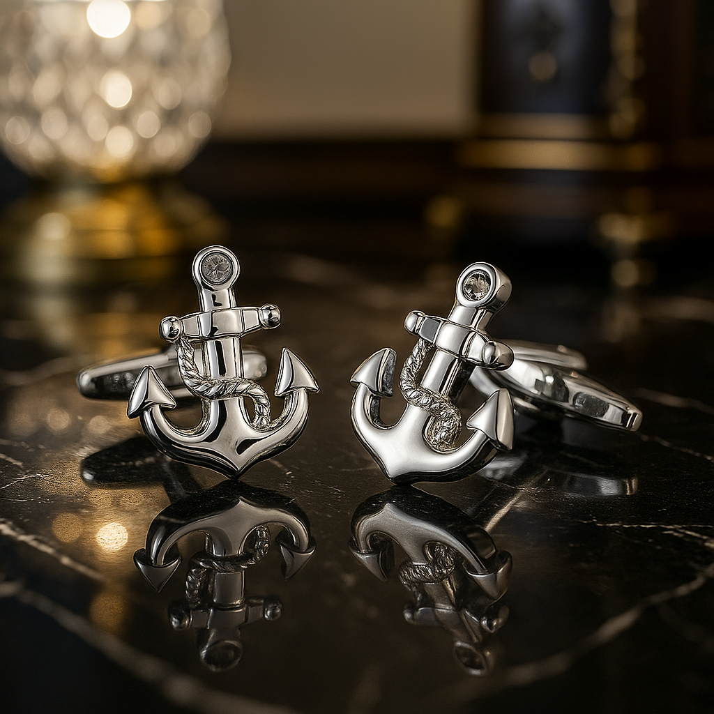Chrome Anchor Cufflinks Luxury 2a