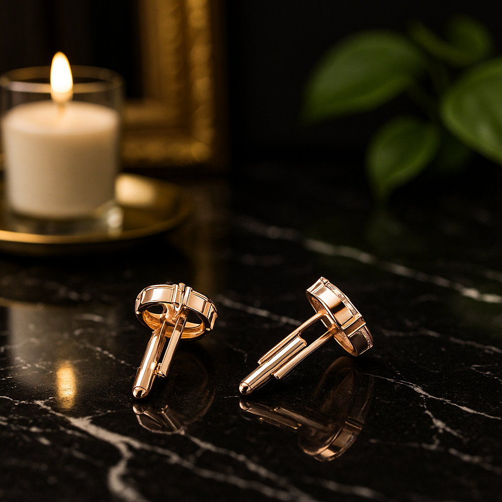 View 3: Rose Gold Clear Stone Circle Cufflinks