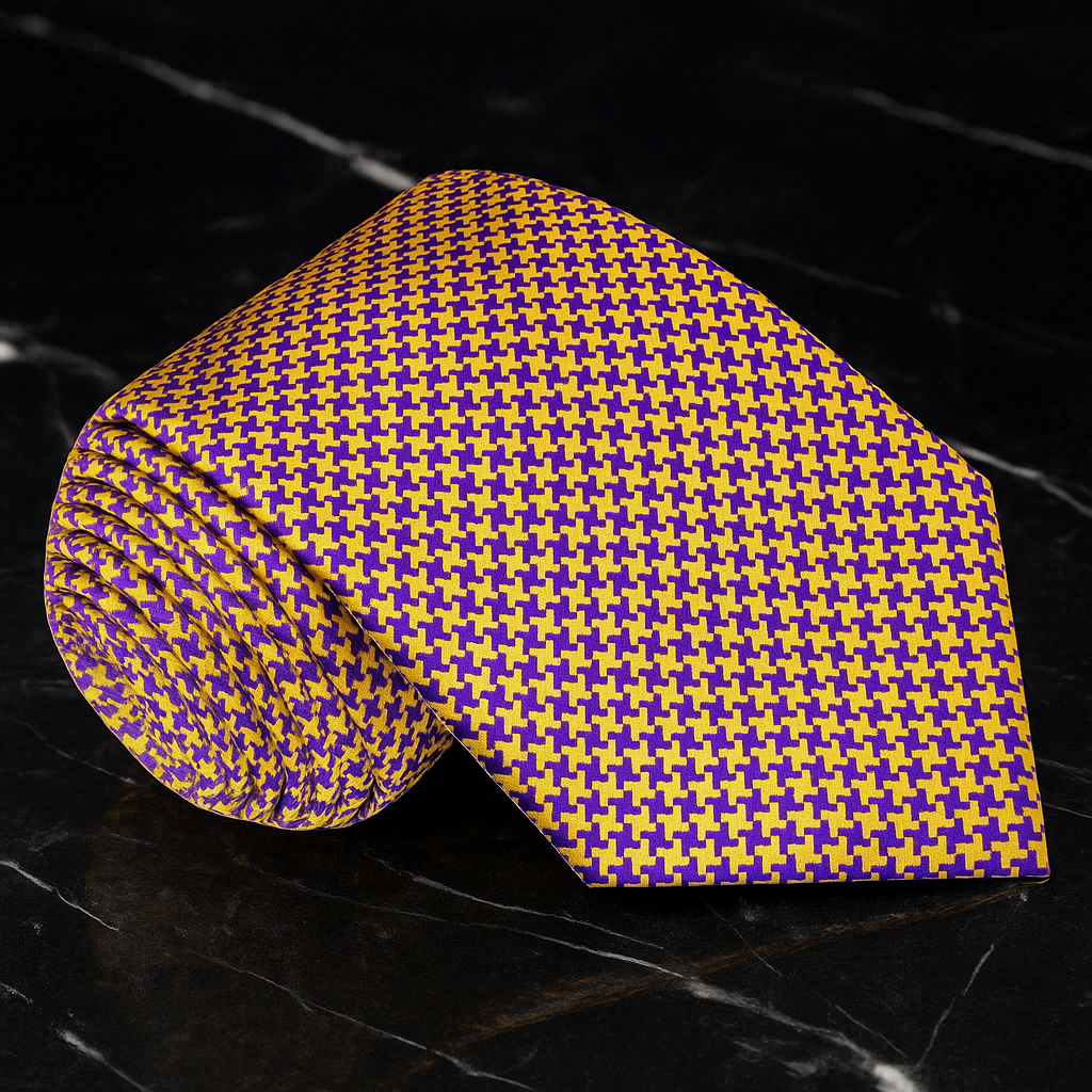 Gold and Purple Hounds-tooth Tie  