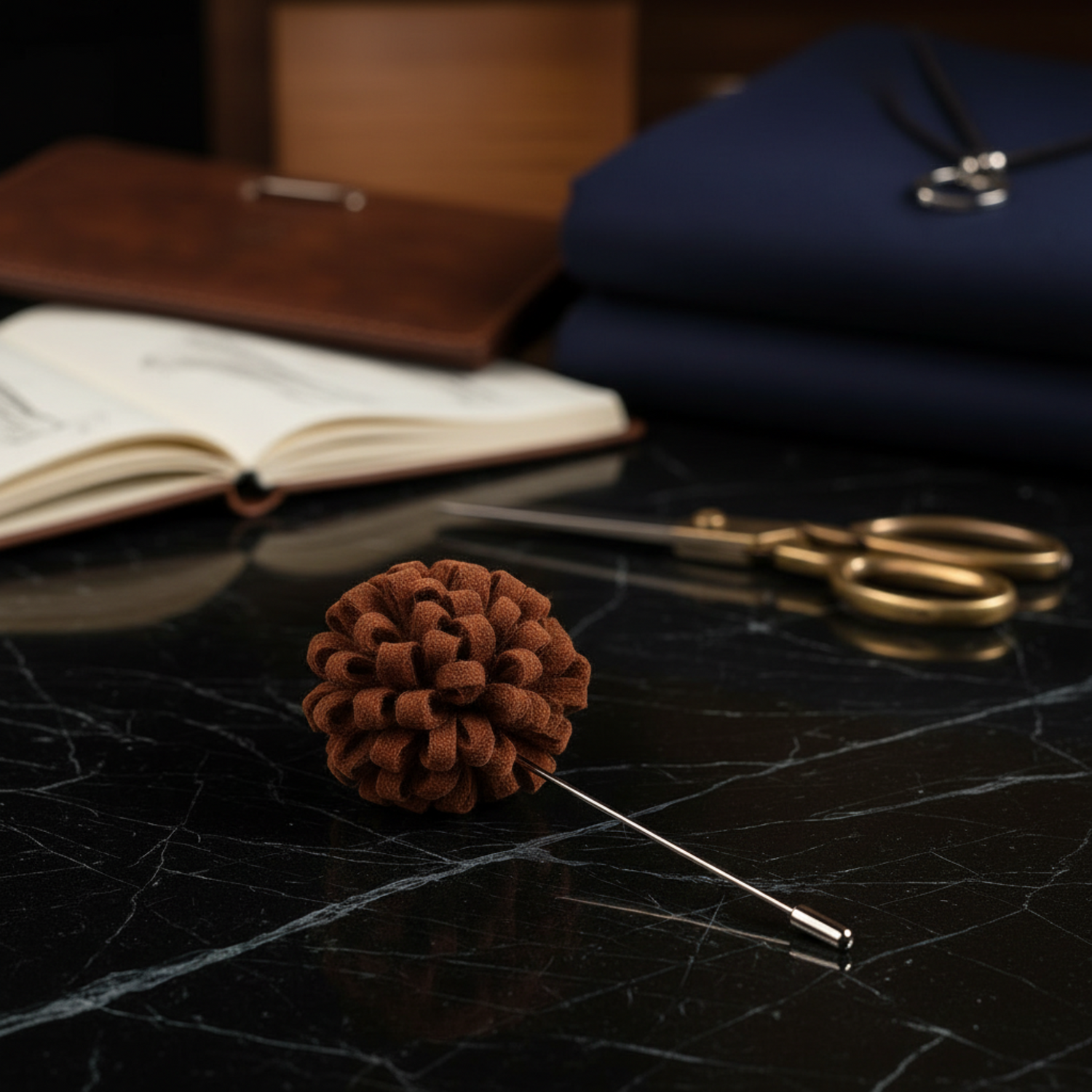 A Brown Knit Burst Lapel Pin||Brown