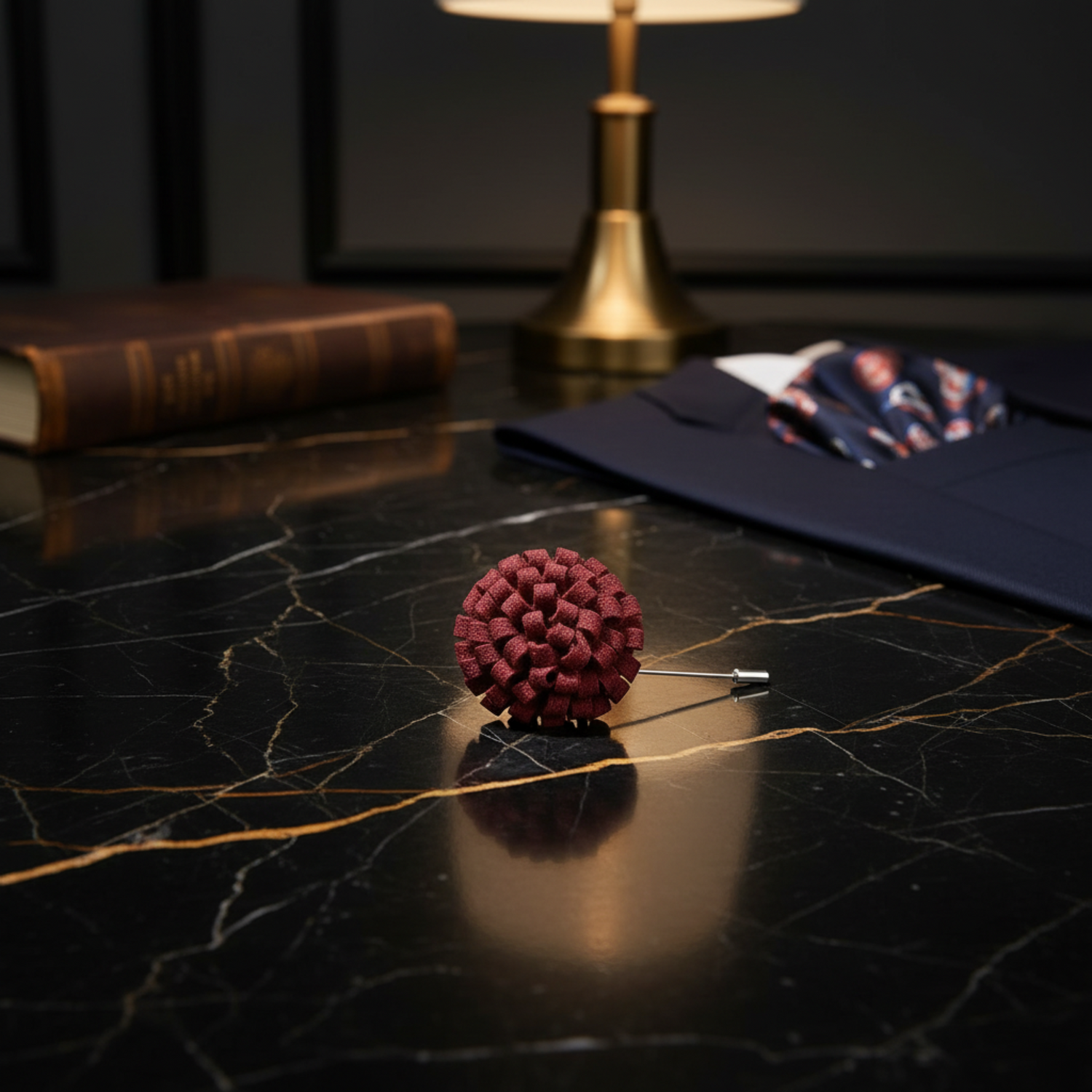 A Burgundy Knit Burst Lapel Pin||Burgundy