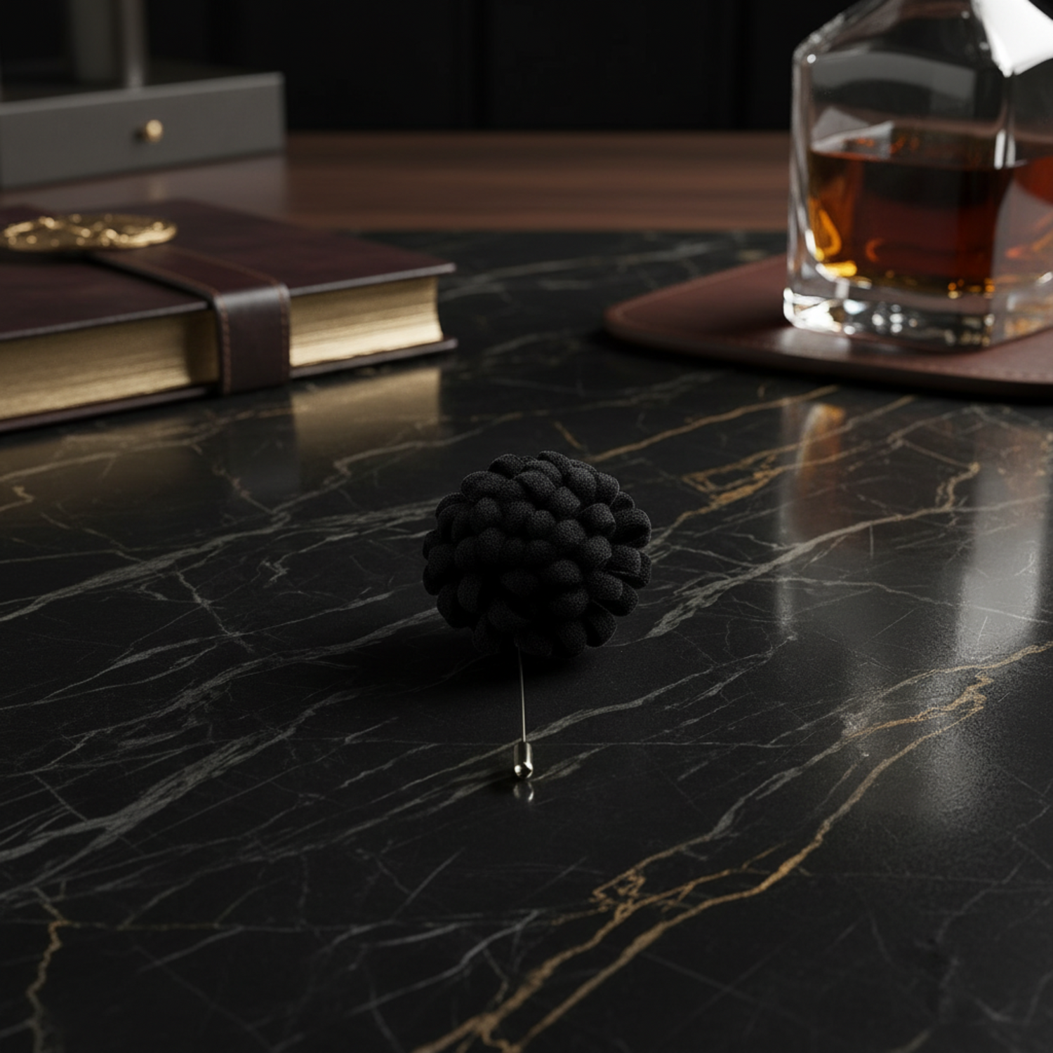 Main View: A Black Knit Burst Lapel Pin||Black