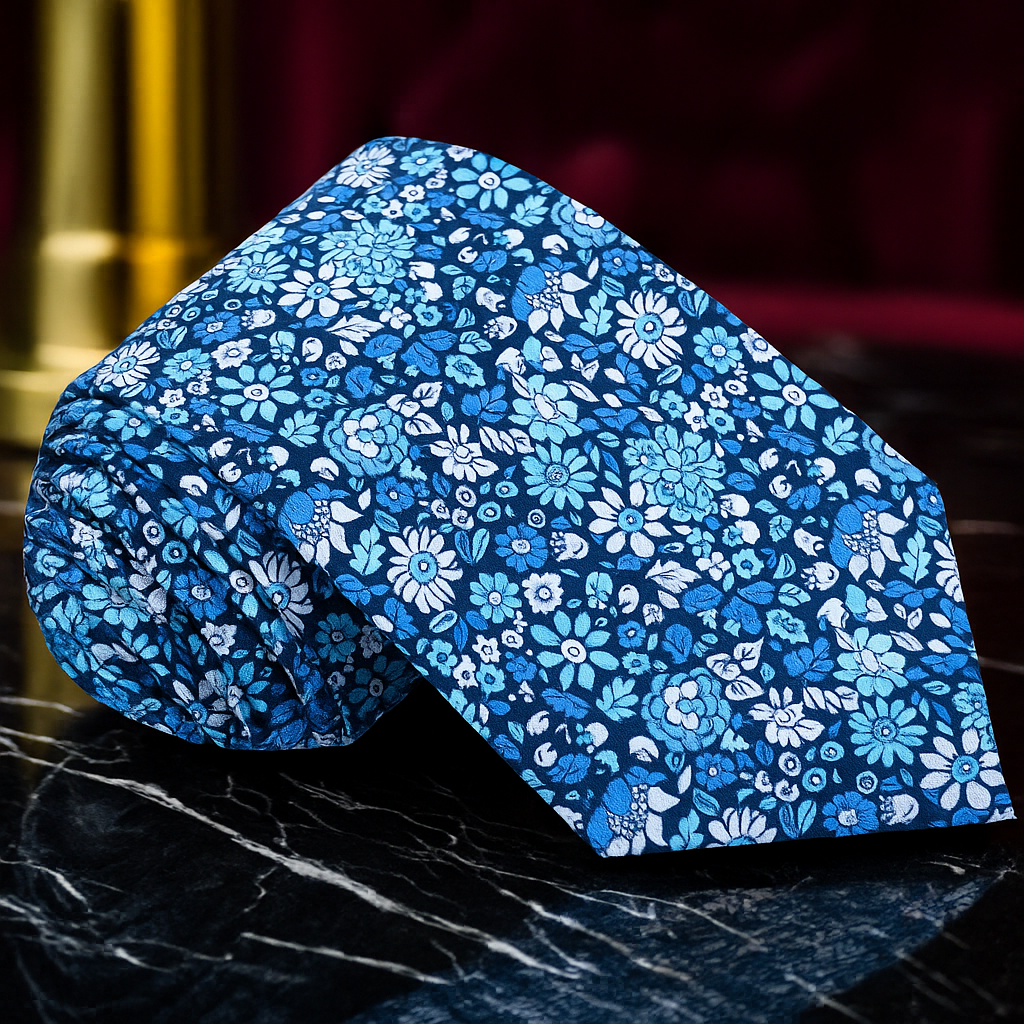 Shades of Blue and White Flowers Tie 