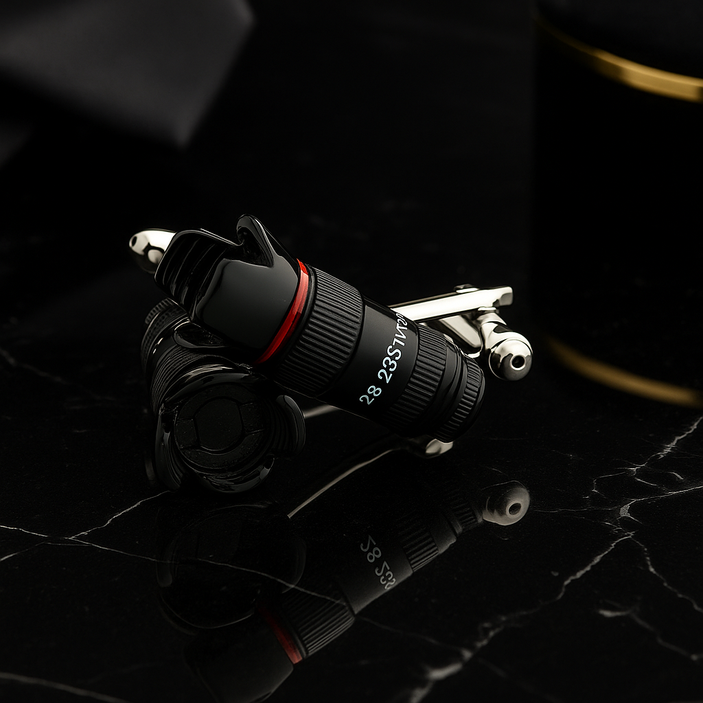 Black Red Camera Lenses Cufflinks