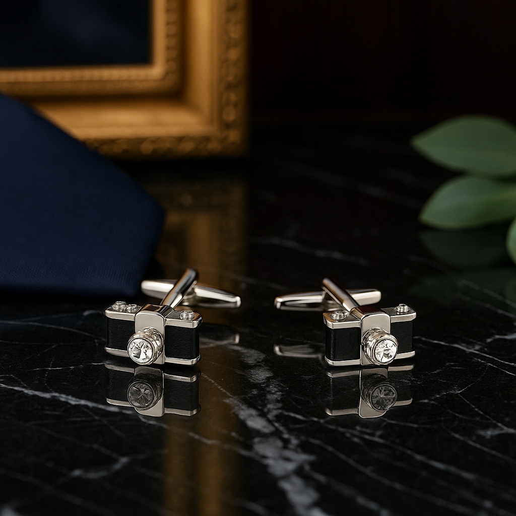 Silver and Black Camera Cufflinks