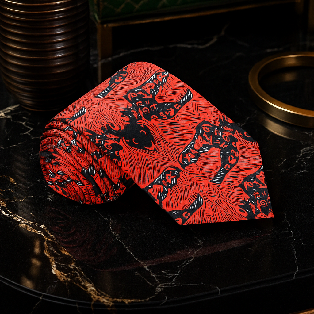 Red, Black Abstract Necktie