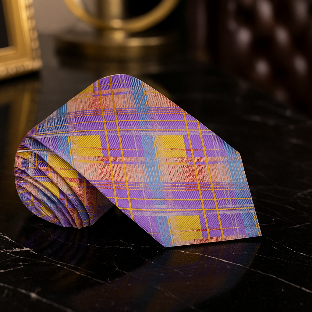 Orange, Purple, Blue Plaid Tie  