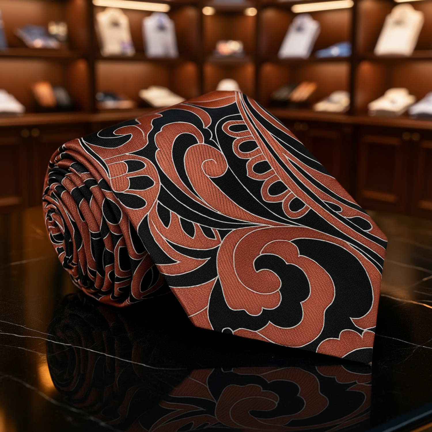 Black, Brown Abstract Paisley Necktie