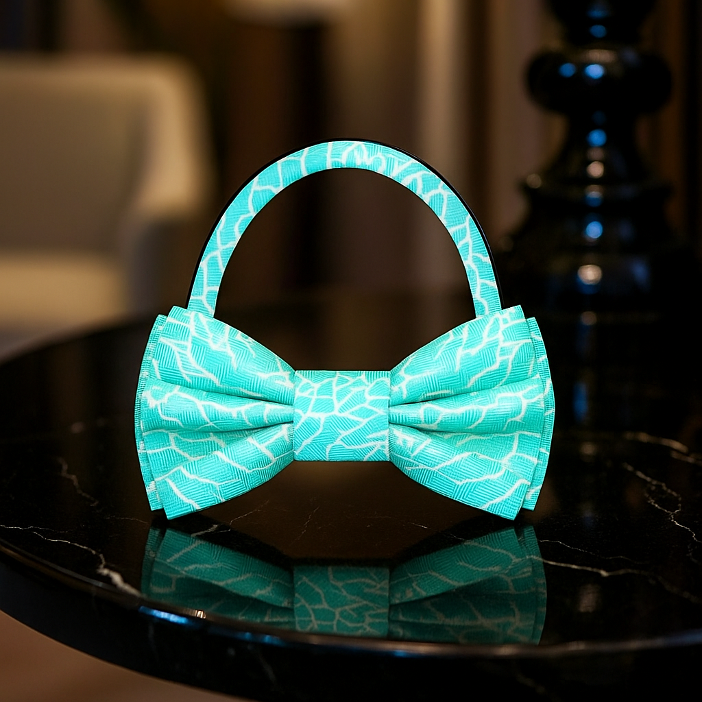 Light Blue Silver Cement Pre Tied Bow Tie