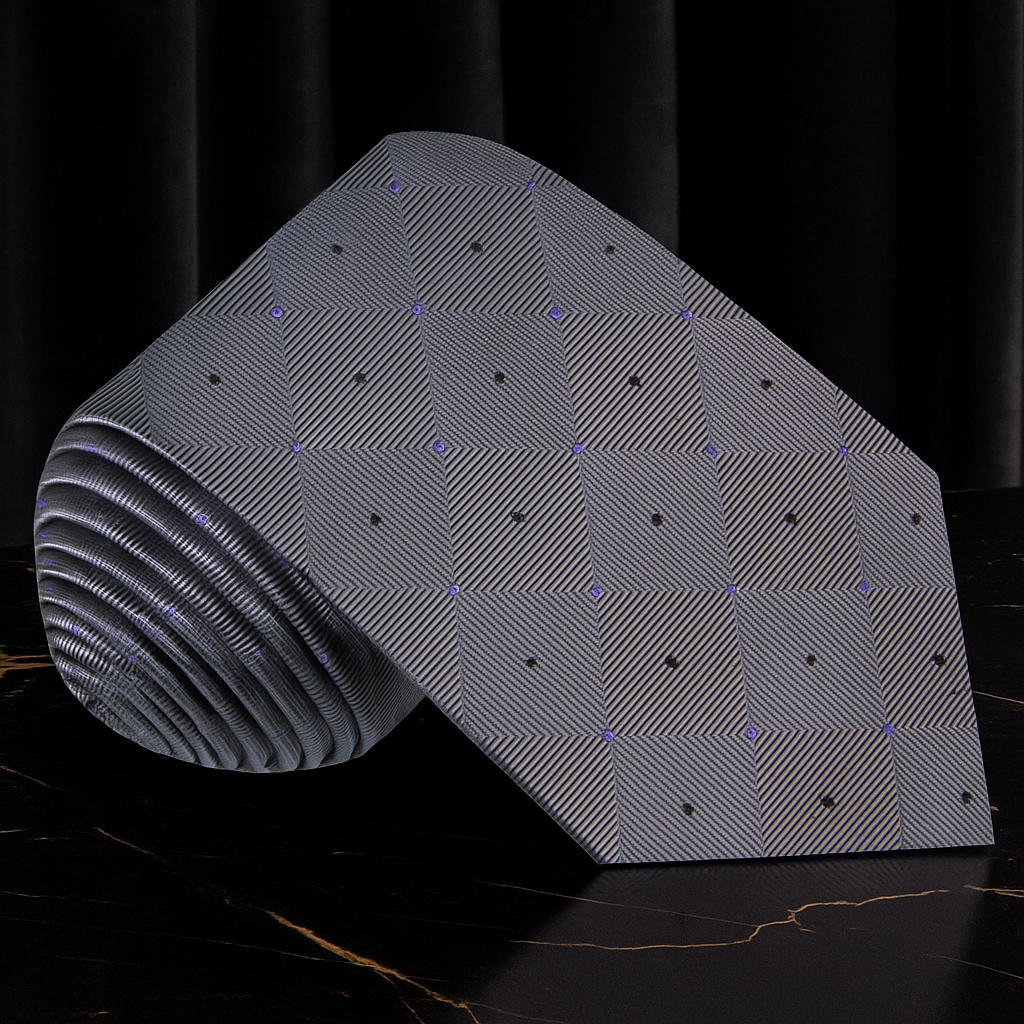 Grey Geometric Necktie on Black Surface