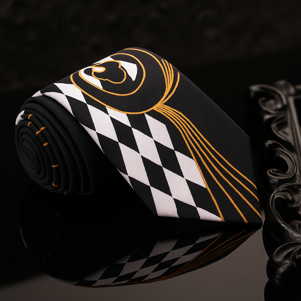 Single Black, Light Grey and Gold Paisley Necktie