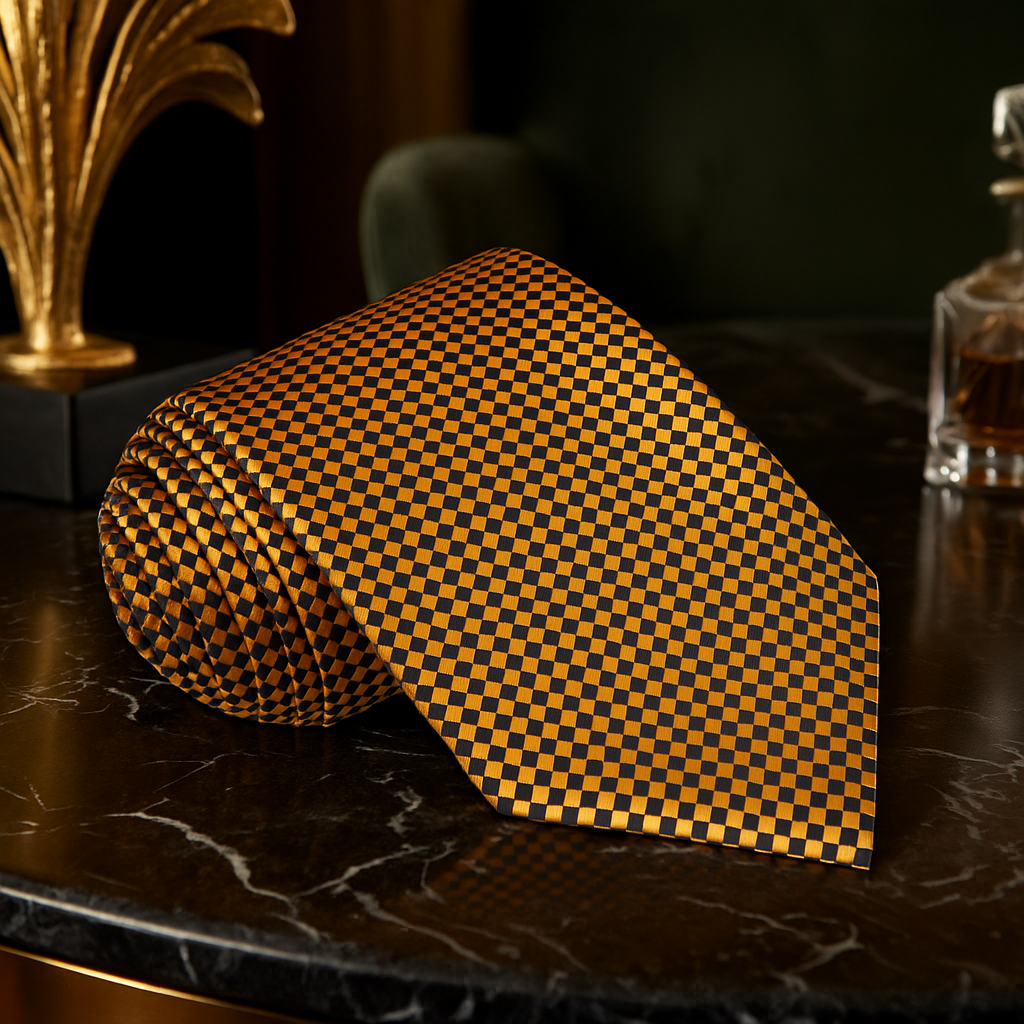 Black Gold Diamonds Necktie on black marble surface
