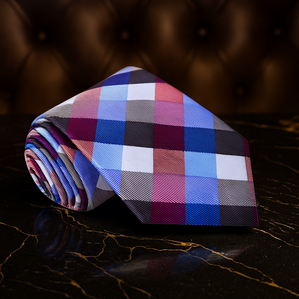 Purple Blue Check Tie